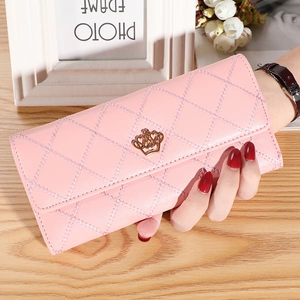 Dame lommebok lang veske krone multi clip lommebok rosa