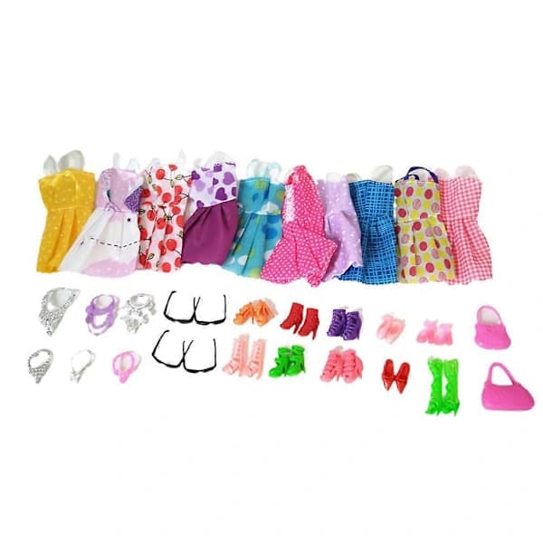 32 st Dockkläder Set med Docktillbehör, Skor, Halsband, Glasögon och Väskor för 28-30 cm Dockor