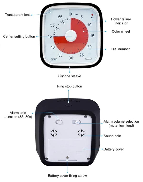 Visuell Timer 60min - klasseromsskole for barn Svart black