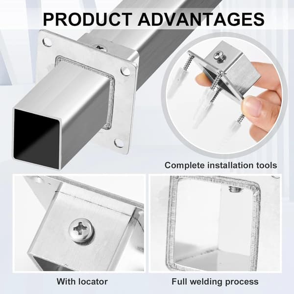8-pack 1 inch Stainless Steel Square Post Bases, Flange Anchor Brackets for Fence Deck Railing, Silver