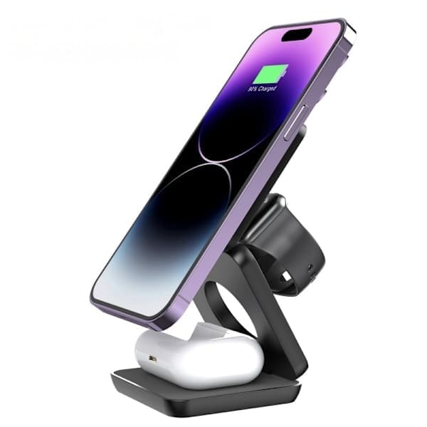 3-i-1 Magnetic Wireless Charging Stand Foldable Mobile Phone Holder Wireless Fast Charging Compatible with Apple Wireless Charger White