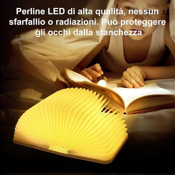 Foldbar LED-boglampe i træ, genopladelig - 15 x 11 x 2,5 cm