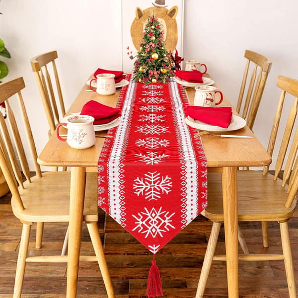 Rød julebordløper, 180 x 32 cm polyester og bomull