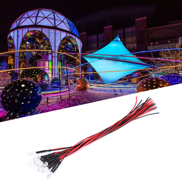 12V Pre-wired LEDs 5mm Ice Blue Round Head Lamp Beads with 20cm Wire 10pcs/set