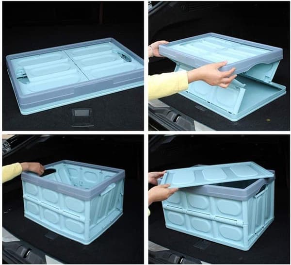 Storage Boxes Organizer - Stackable, Foldable Boxes with Lids - Storage Container Organizer_OF Blue S1 Blå S1