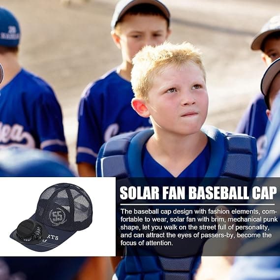 Solcelledrevet baseballcaps med vifte for herrer, marineblå
