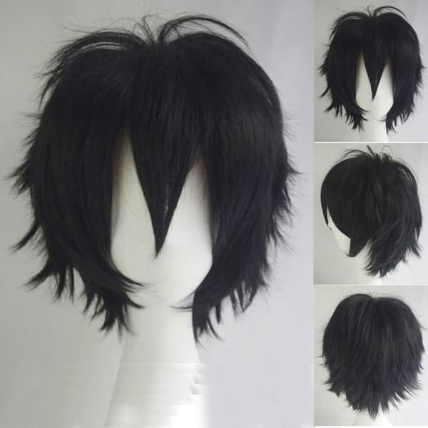 Mørkebrun kort parykk, Bob Anime Cosplay lagdelt rett hår kostymefest Anime Pixie maskerade for kvinner menn gutter jenter