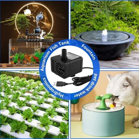 Mini USB Submersible Water Pump - Adjustable Flow 200 L/h - 1m Pump Head - Ultra Quiet for Aquariums and Hydroponics