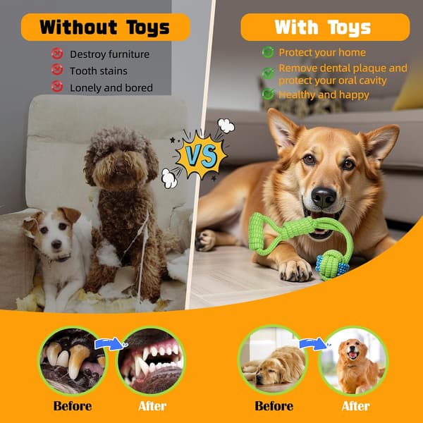 Durable Interactive Rope Dog Toy for Aggressive Chewers, Dental Care, 7-Pack, Green, 30cm