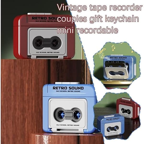 Mini Cassette Player Keychain, Retro Cassette Player Keychain, Recording Function, Blue