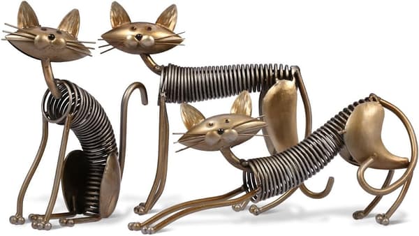Katteskulptur i metall, håndlaget jernpynt for skrivebord og hyller