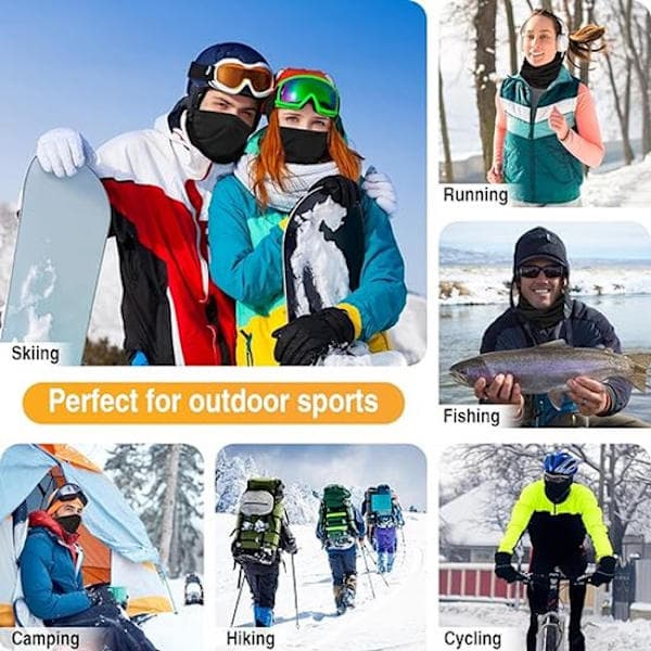 Winter Scarf - Windproof Neck Warmer - Suitable for Skiing, Motorcycle, Running - Black - Universal Size - 2 Pieces