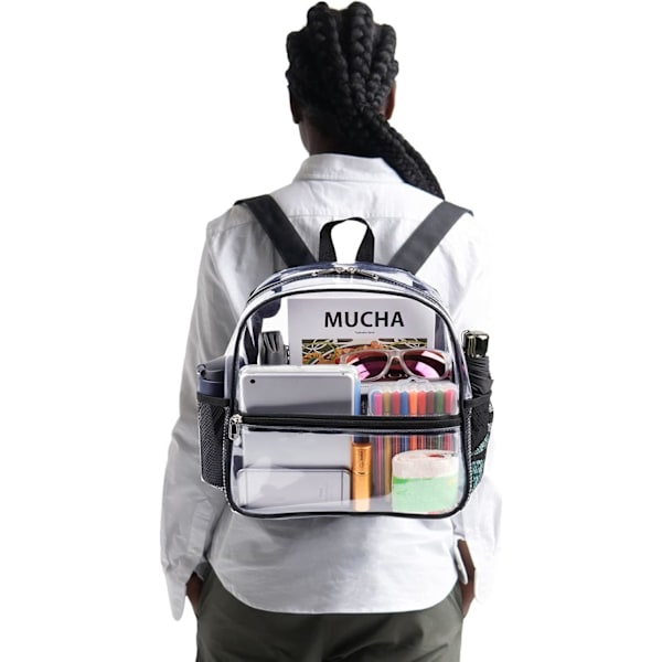 Mini Clear Backpack 12x12x6 Stadium Approved Plastic Backpack, Black, Sport