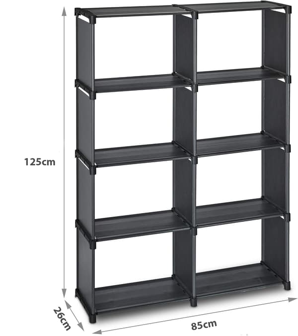 Herzberg 8-lags multifunktionsbogreol og opbevaringsstativ 85x125 cm sort