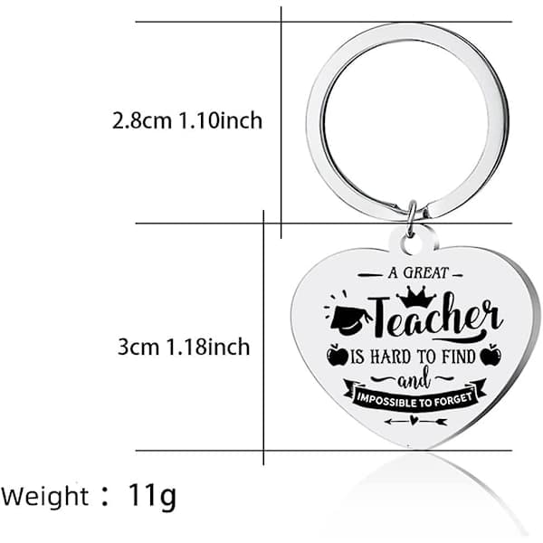 Nøkkelring for lærere, rustfritt stål, hjerte 3 cm, lærerdagen, bursdag, eksamen
