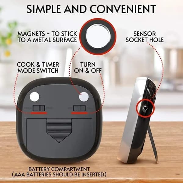 Digital Kitchen Thermometer with Touch Screen - Meat and BBQ Temperature Gauge with Probe and Blue LCD
