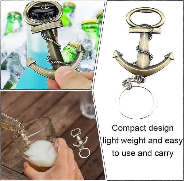 Nøglering med flaskeåbner, metalanker, bronzefarvet