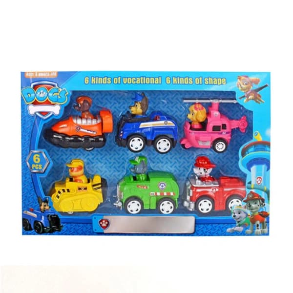6-pak Paw Patrol Hvalpe Actionfigurer Træk Biler