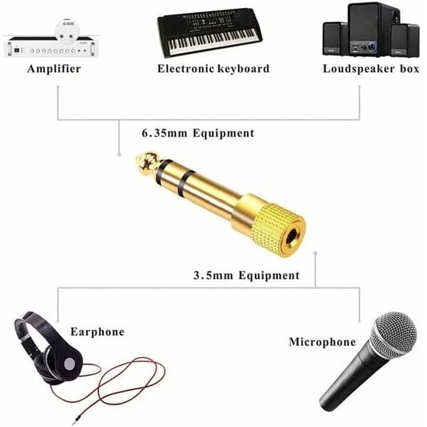 6,35 mm Han til 3,5 mm Hun Jack Adapter, Hovedtelefonlydjack til Lydmixer/Elklaver/Keyboard