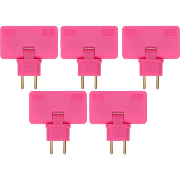 5-pakning Trådløs EU-pluggomformer 180 graders forlengelse 1 til 3 EU-pluggadapter 110-250V Rosarød