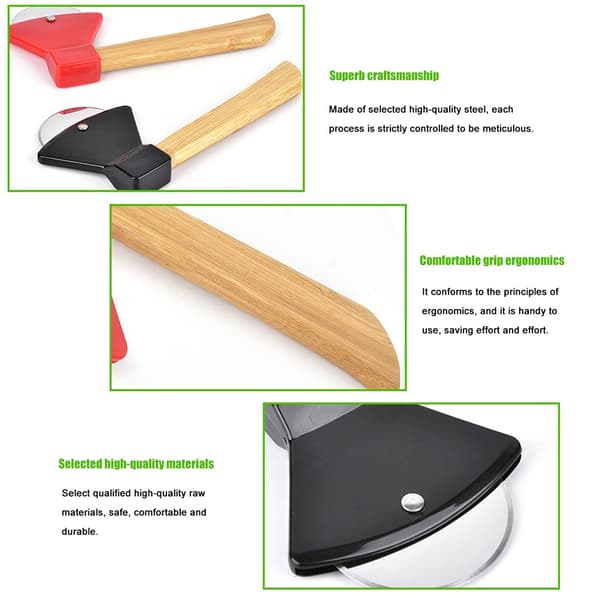 Pizza Cutter Axe with Bamboo Handle, Rotating Blade, Grater, Pizza Knife