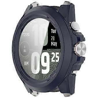 Compatible for TicWatch Atlas Watch Case PC Frame Protection with Tempered Glass Screen Protector (Dark Blue)