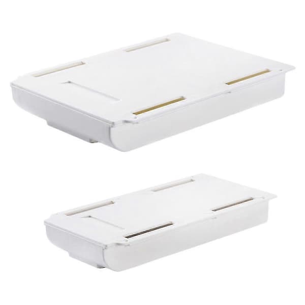 2 pcs Under Desk Storage Box, Self-Adhesive, Small Drawer (L+S White)