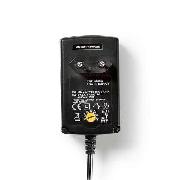 Nedis Universal Strømadapter 27 W 3-12 V DC 2,25 A 1,80 m Svart Svart