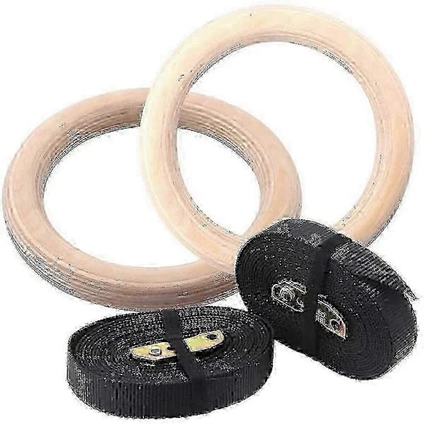 2X Trægymnastikringe med justerbare nylonstropper 3cm