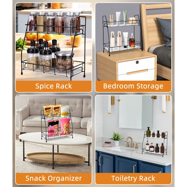 Kitchen Shelf, Countertop Shelf, Spice Organizer, Space-Saving Storage for Kitchen and Bathroom