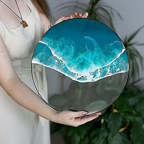 Round Acrylic Wall Decorations with Ocean Wave Motif - Handmade Decorative Hanging Ornaments