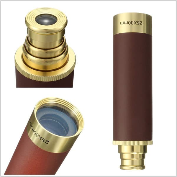 25x30 Pirate Brass Telescope, Zoomable Spyglass, Foldable Handheld