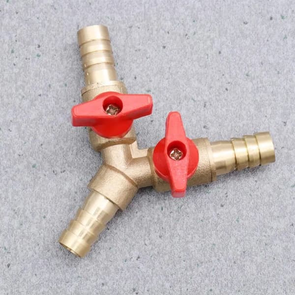 Y-formet 3-vejs gasforbindelse i messing 10 mm kugleventil slangeforbindelse
