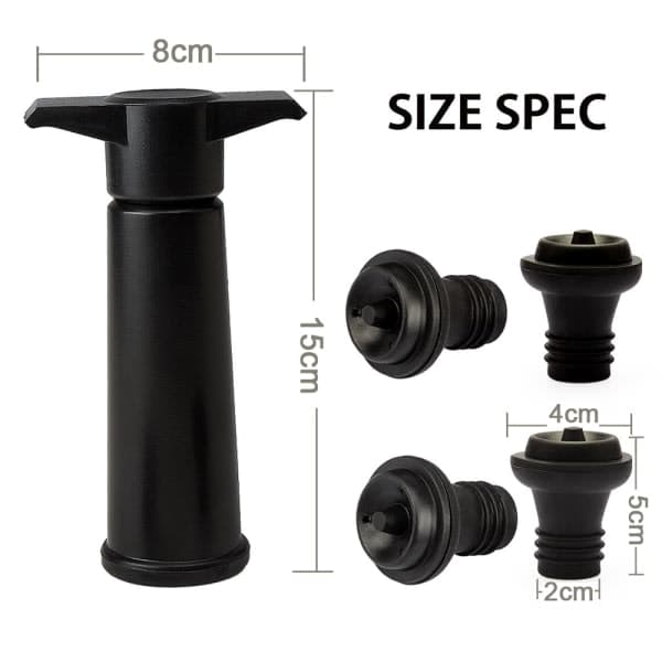 Vacu Vin Black Pump with Wine Saver Stoppers - Keeps Wine Fresh