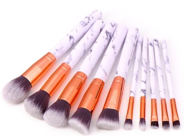 Professionella skonsamma sminkborstar 10-pack, marmorvit 100 100