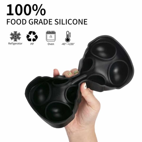 2-pak stor silikoneisform til 8 stk. isterninger, runde iskugler, sort black