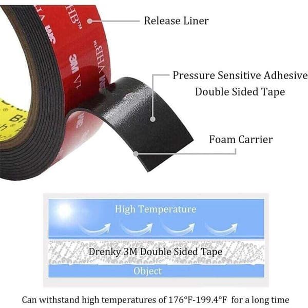 3M VHB dobbeltklæbende tape, sort, 3 m x 1,5 cm