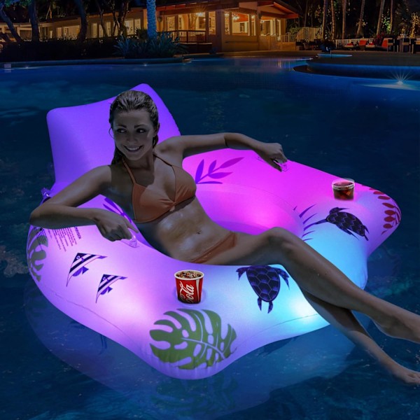 Ilmatäytteinen uima-allas kelluva tuoli väriä vaihtavalla valolla, aurinkovoimalla toimiva kelluke aikuisille, uima-allaslautta, lepotuoli, uima-allas kellukkeet aikuisille 1PC