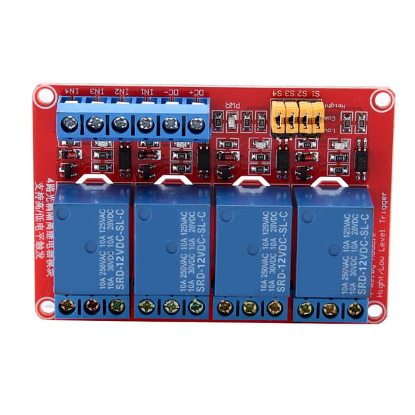 4-Channel Optocoupler Relay Module Board High Low Trigger 5V/12V/24V (12V)