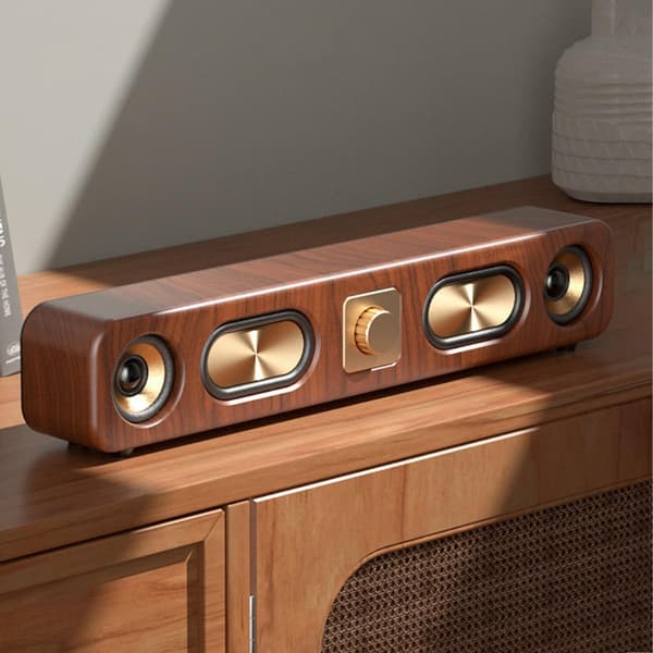 Retro Trækornsfarvet 10W Stereo USB Soundbar til Computer, Smartphone og Laptop