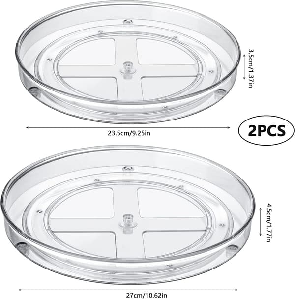2-pack Lazy Susan Carousel Cabinet Organizer (27+23.5 cm), Rotatable Spice Rack Refrigerator, Transparent Cabinet Spice Turntable