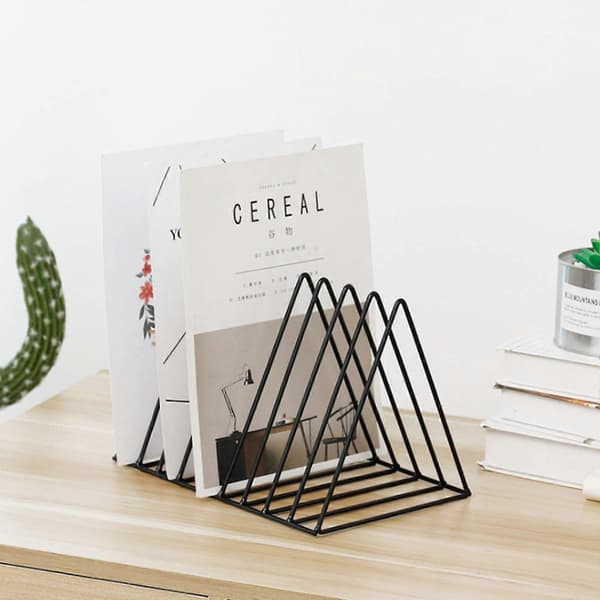 Triangular Desk Stand, 9-Slot Metal Record Rack, Freestanding Vinyl Stand, Document Rack, Multifunctional Desktop Organizer Bookshelf