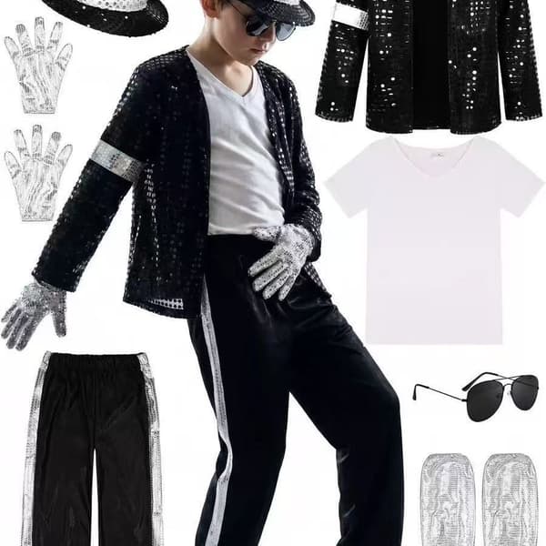 Michael Jackson-inspireret steppdansdragt med pailletter til børn 140 cm 140cm