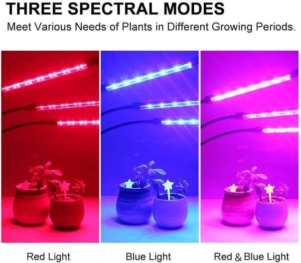60 LED Vekstlampe Fullspektrum 3 Hoder Innendørs 3/9/12T Timer 3 Lysstyrkemoduser