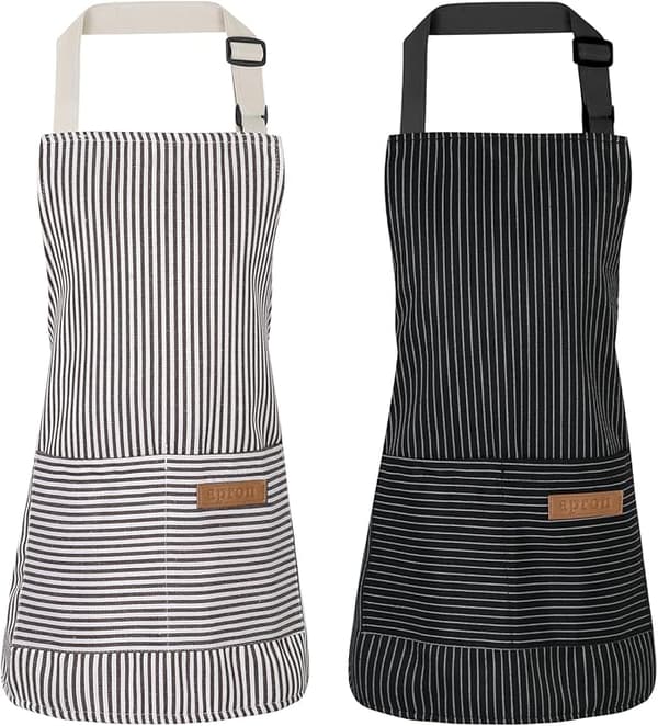Striped Aprons for Kids, Cooking Aprons for Children with 2 Pockets