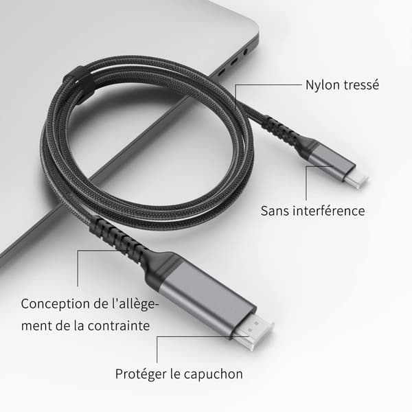 USB C til HDMI-kabel, 4K@60Hz Type C til HDMI 2.0-kabel [Thunderbol