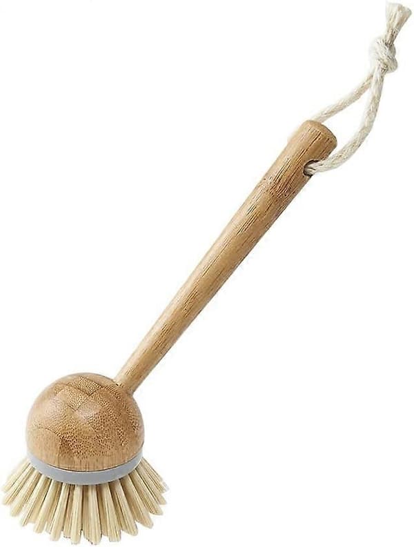Opvaskebørste med naturlig bambusfinish, grå/træ, 22 x 7 x 6 cm