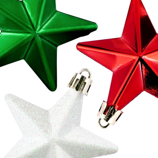 Splittersäkra julgranskulor stjärnor röd grön vit 6,5 cm 8 st