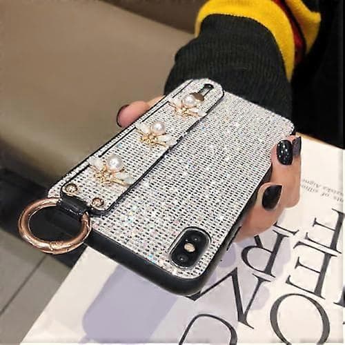 Kompatibel med iPhone 16 Pro Max Bling Stativholder Deksel Luksus Håndstropp Glitter Sparkle Diamant Bie Håndleddsfeste for Kvinner Jenter Støtsikker Beskyttelse