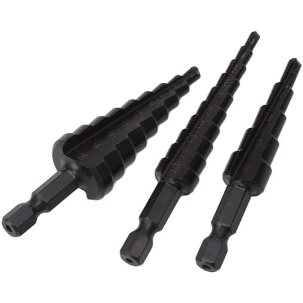 3-piece HSS Step Drill Bit with Hex Shank for Metal, Wood, and Insulation Boards